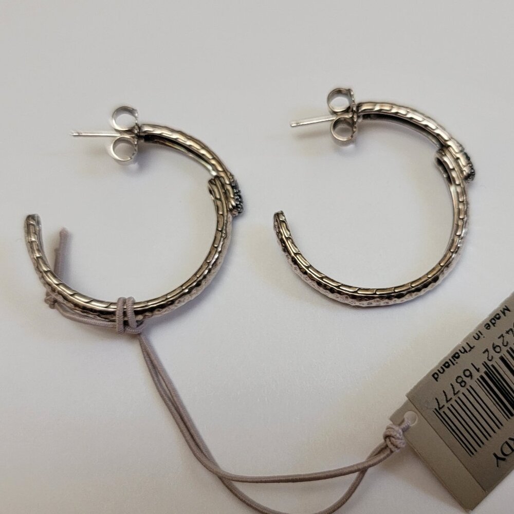 John Hardy Black Sapphire & Sterling Silver Medium Hoop Earrings - Picture 6 of 16